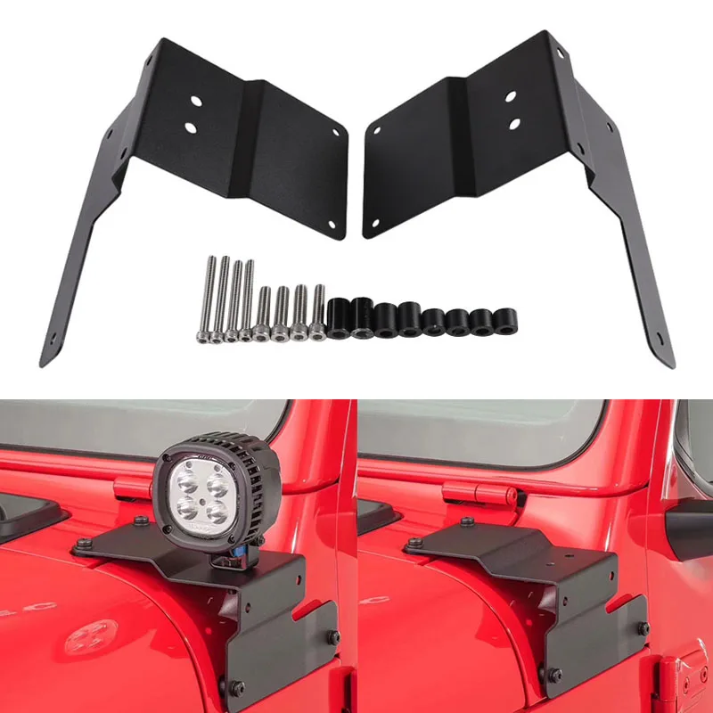 

For Jeep Wrangler JL 2018 2019 Car Auto LED Work Light Bracket A Pillar Hood Led Work Light Bar Mounting Bracket Kits