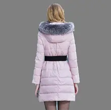 New Winter 2017 Fashion Elegant Women Coat Warm Hooded Fur collar Pure color Slim Big yards Medium long Casual Down Jacket G0271
