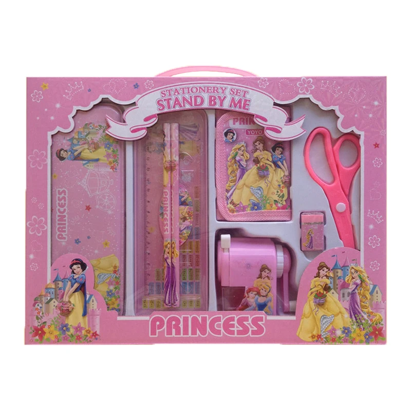

8pcs/set cartoon princess stationery set novelty kawaii pencil bags set tudents school supplies children kids back to school