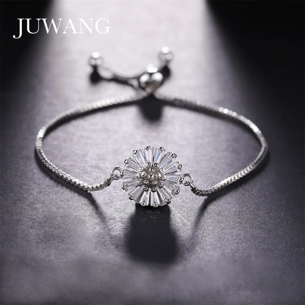 JUWANG цветок браслет с фианитовыми подвесками браслеты для женщин Девушка Мода 925 серебро цепь регулируемый браслет для женщин вечерние подарок
