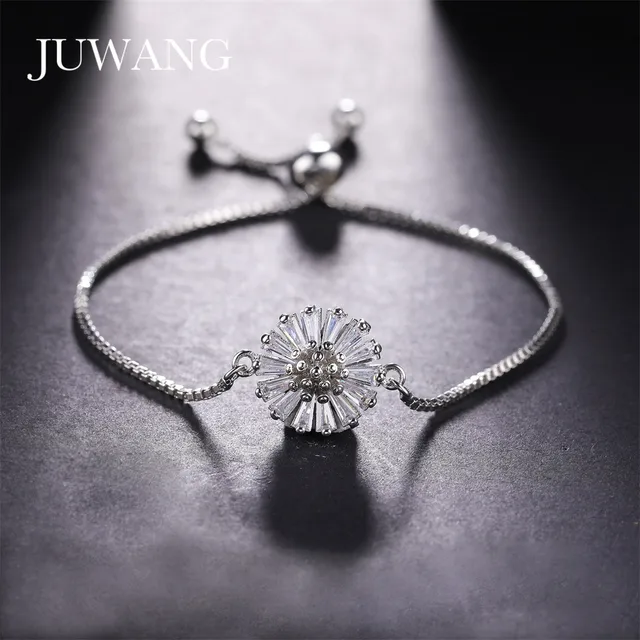 JUWANG Wholesale Flower Zircon Charm Bracelet for Woman Girl Fashion Silver Chai JUWANG Wholesale Flower Zircon Charm Bracelet for Woman Girl Fashion Silver Chai