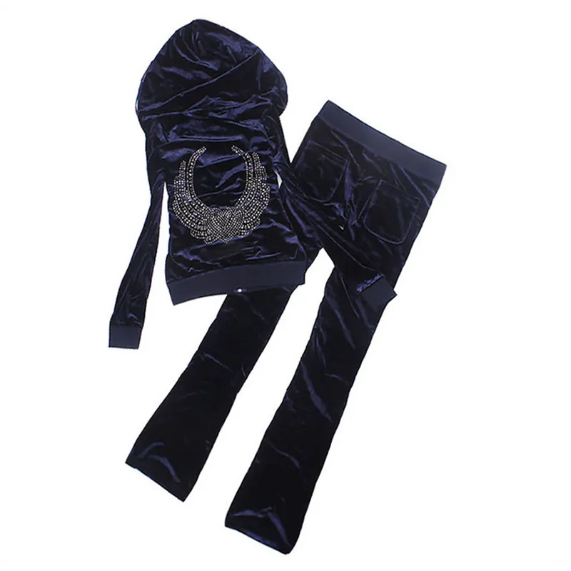 

Vogue Style Velvet Hooded Tops and Pants Sportwear Solid Color Tracksuit