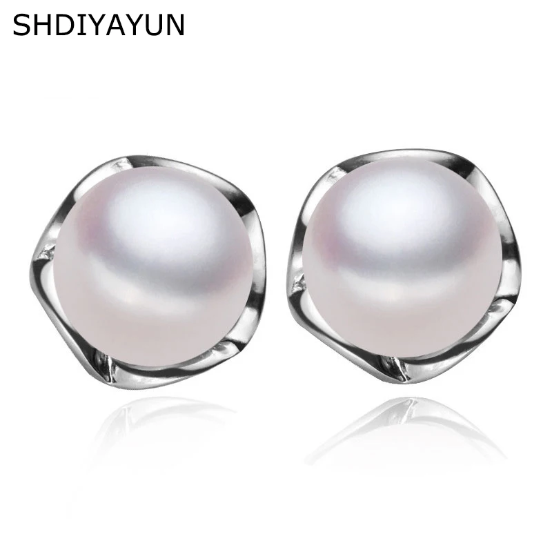 

SHDIYAYUN Fine Real Pearl Earrings Pearl Jewelry Natural Freshwater Pearl Classical 925 Sterling Silver Stud Earrings For Women