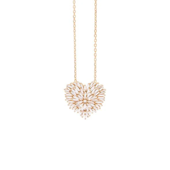 Gold silver 2 colors 41+5cm baguette firework cz sparking bling Heart pendant necklace for girlfriend - Image 2