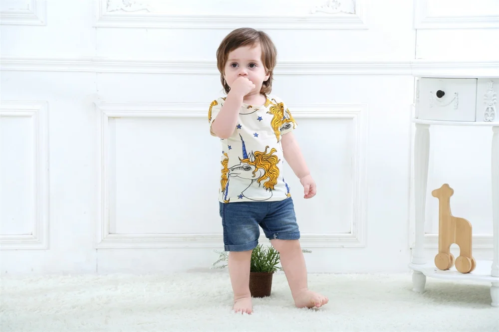 

New boys girls short sleeve tops Fashion summer children's Baby Unicorn print Cotton T-shirt cartoon horse clothes for 12M-6Y