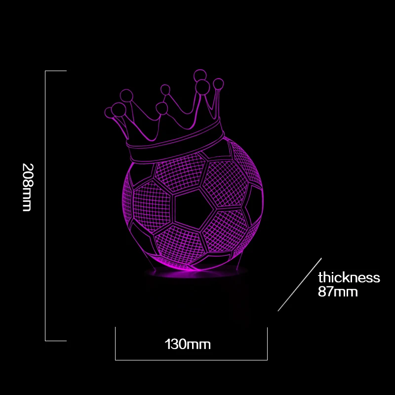 Новинка 3D эффект Корона Футбол Форма светодиодный ночник светодиодный Красочные Изменение солнечного света в качестве домашней декоративная лампа