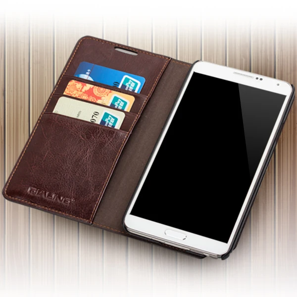 2014 QIALINO Vintage Wallet Genuine Leather Mobile Phone Case for Samsung Galaxy Note 3 N9000 Flip Style Cover