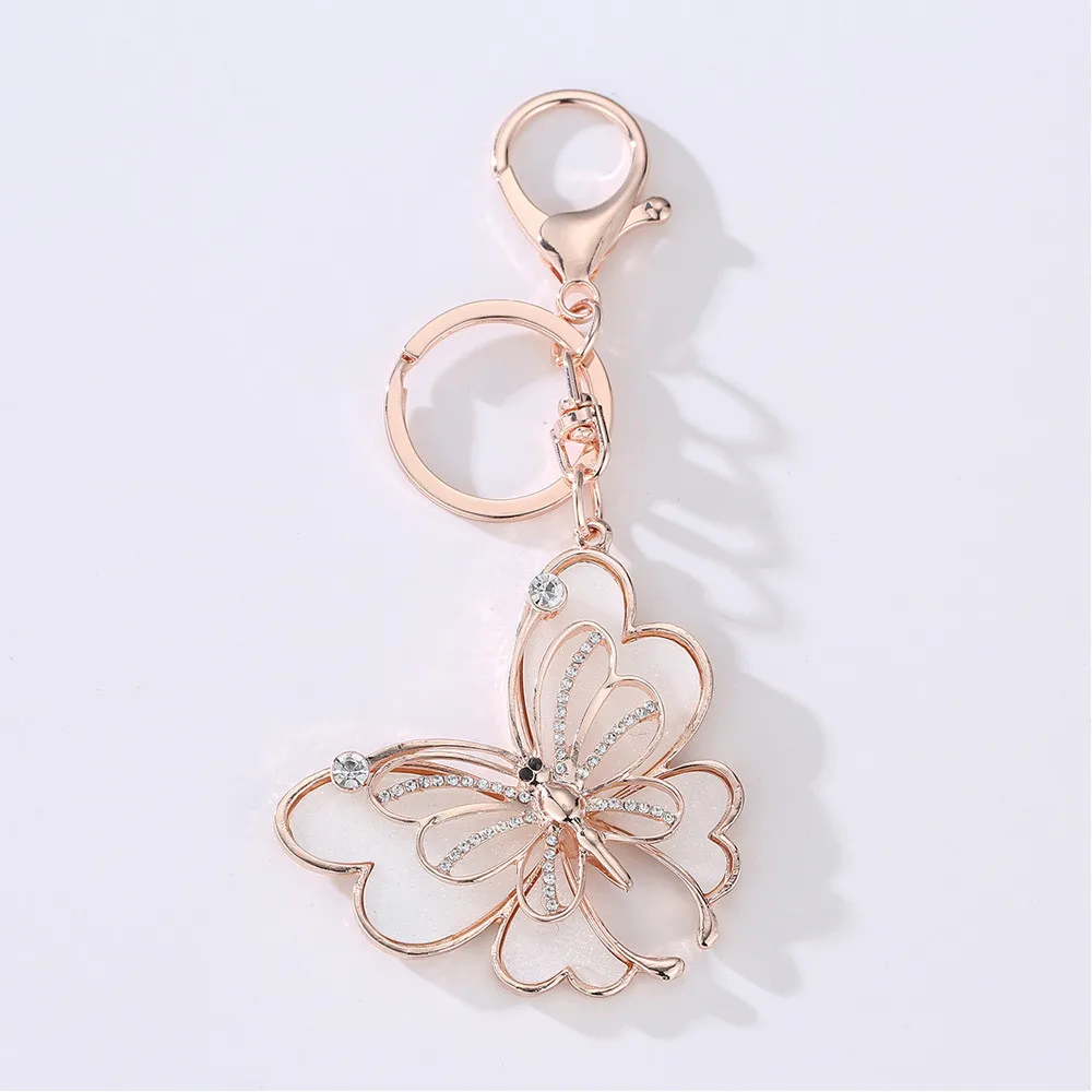 

Elegant Crystal Rhinestone Butterfly Keychain For Women Girls Gold Color Metal Car Key Rings Creative Fashion Jewelry Gift FD