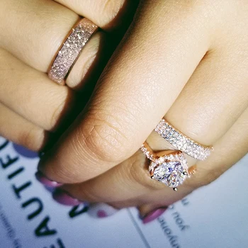 

925 Sterling Silver rose gold color Couple Wedding Ring Set for Bridal Women and men Finger couple pair Jewelry LR4970