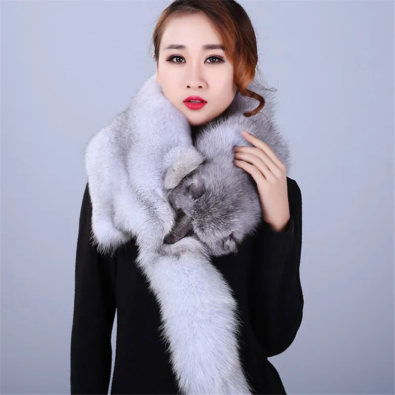 Red Fox Fur Scarf - Full Skin Shawl for Women and Men - Soft and Super Big Gray Silver Fox Scarves - Perfect Anime Couple's Gift image 3