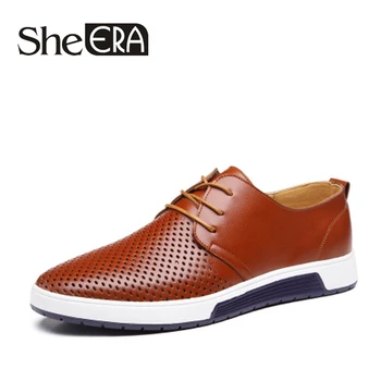 

She ERA New 2018 Men Casual Shoes Leather Summer Breathable Holes Luxury Brand Flat Shoes for Men DropShipping Zapatos De Hombre