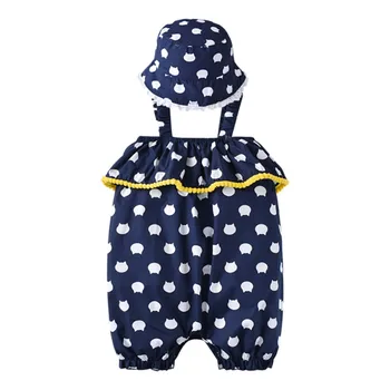 

Summer Baby Dot Pattern Romper Baby Clothes Blue Bib Styling Romper With A Hat Romper Cotton Material Romper