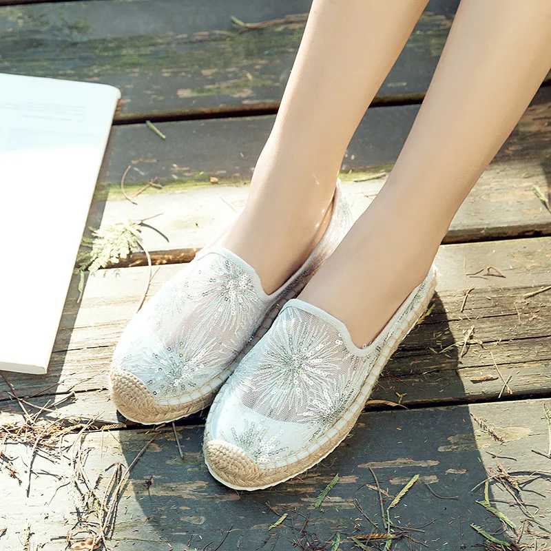 Bling Women Platform Fisherman Shoes Lace Slip-on Casual Loafers Flats Breathable Mules Vintage Ladies Women's Espadrilles Shoes (23)