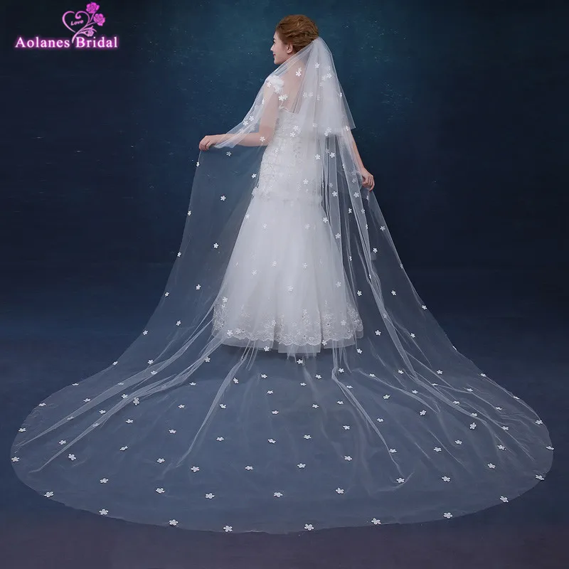 AOLANES высокое качество 2,5 м длинные аппликации фаты белый/слоновой кости 3D Фата невесты с цветами свадебные аксессуары
