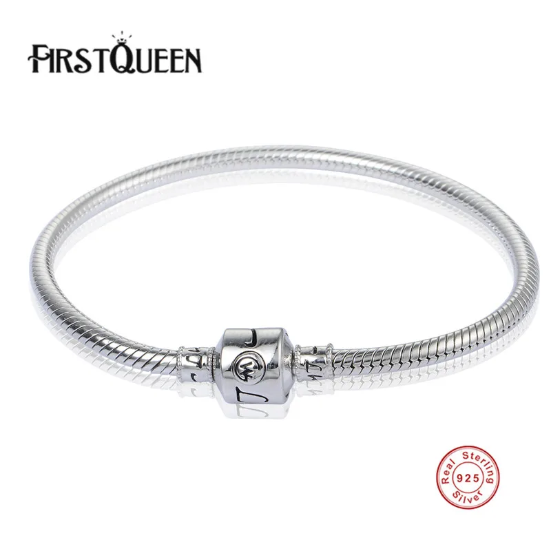 FirstQueen High Quality Genuine Silver 925 Bracelets Fits Charms Beads DIY for Women and Men Silver Fine Jewelry