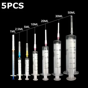 

5PCS X 1ML-50ML Plastic Hydroponics Disposable Measuring Pet Food Nutrient Syringes with Needle for Puppy Dog Drinking Tortoise