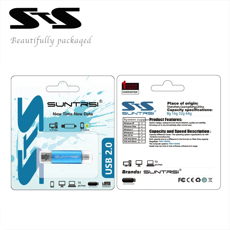 Suntrsi OTG Flash Drive 4gb 8gb 16gb Pen Drive 64gb USB Flash Drive Real Capacity Memory Stick High Speed USB2.0 Flash Free Ship