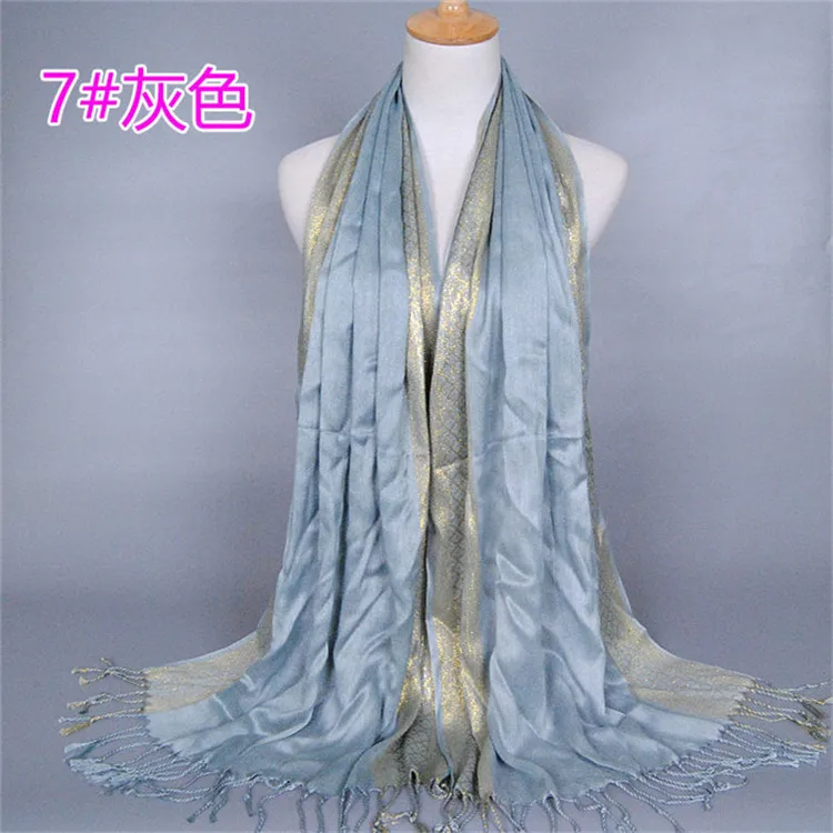 NEW women gold cotton solid color muslim head scarf shawls and wraps pashmina bandana female foulard ladies hijab stores - Цвет: 20