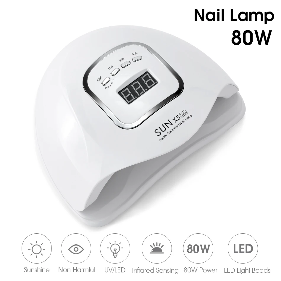  ROHWXY UV LED Nail Lamp Manicure 80W Nail Dryer For All Nail Gel Polish Ice Lamp With LCD Display F