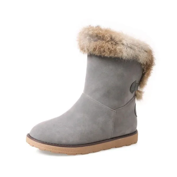 Зимние ботинки женская обувь на натуральном кроличьем меху без шнуровки теплые модные женские ботильоны на платформе плюш с круглым носком, большие размеры, черный цвет - Цвет: Grey Shoes