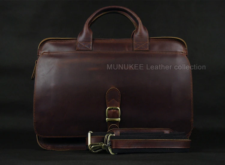 Luxury Genuine Leather Men Briefcase Business Bag Leather portfolio Laptop Bag Shoulder Messenger Bag male Document Office bag 2