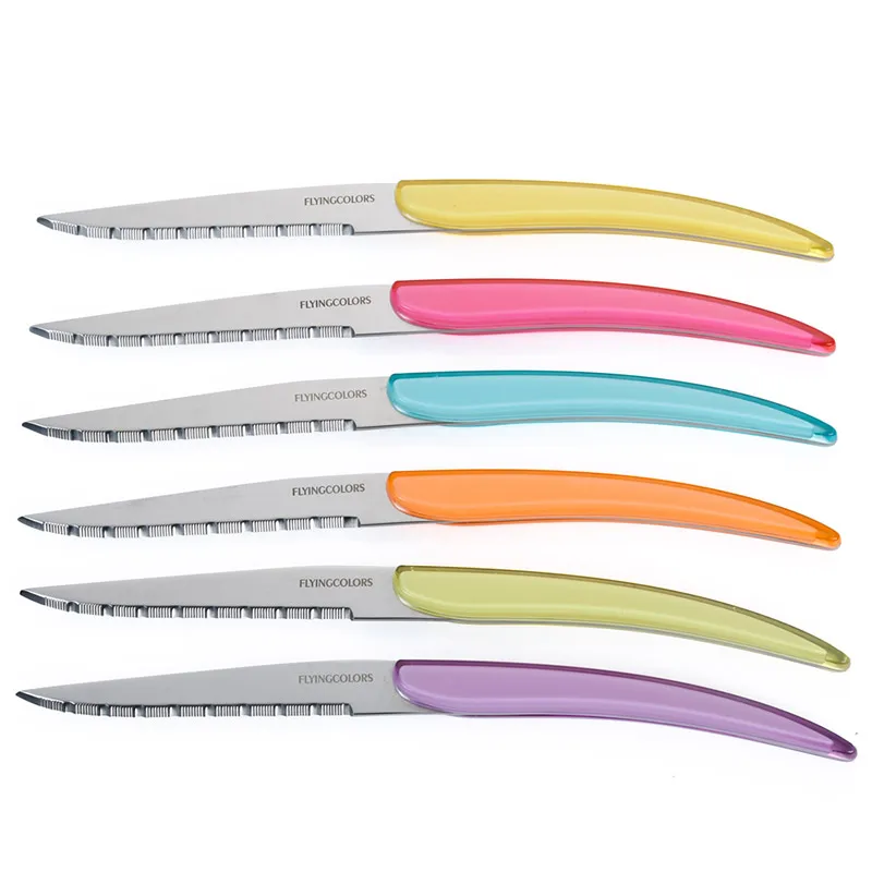 Острые ножи для стейка из нержавеющей стали с красочной акриловой ручкой ножи из нержавеющей стали западное обеденное столовое оборудование 6 шт./компл