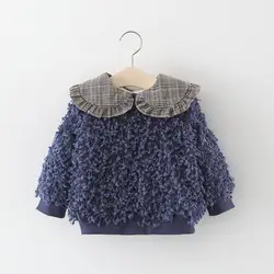 Для маленьких девочек утепленные хлопковый свитшот дети цветочный свитер малыша Футболка с длинными рукавами для девочек милые отложной