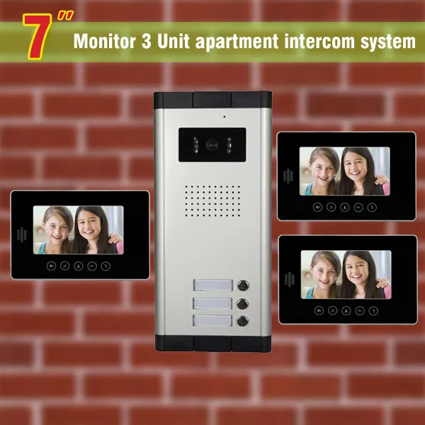 3 единицы Интерком квартиры система дюймов 7 дюймов телефон видео домофон система Интерком квартиры видео дверь дверной звонок