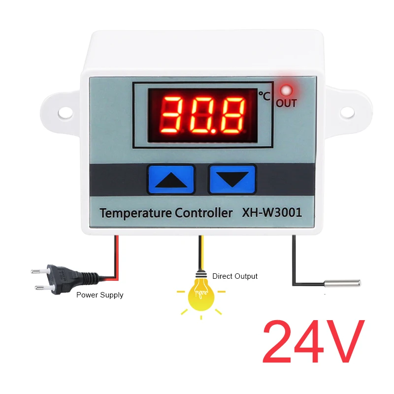 10 А 12 В 24 В 220 В переменного тока цифровой светодиодный регулятор температуры XH-W3001 для инкубатора охлаждающий нагревательный переключатель Термостат NTC датчик - Цвет: 24V