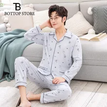 Осенние пижамные комплекты для молодых мужчин, мужская пижама с принтом из мультфильмов, комплект мужской одежды для сна, домашняя одежда для отдыха, хлопковая ночная рубашка 3XL