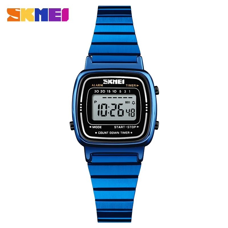 SKMEI Women Men Luxury Sport Watch Digital Stainless Steel Strap Male Female Clock Watches 12/24 Hour Fashion Top Lovers 1252 - Цвет: Blue Watch