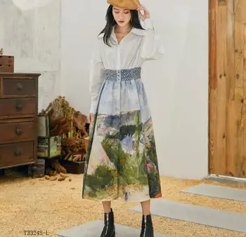 

European style 2019 New arrivals summer Spring fashion women clothes patchwork printing vintage chiffon dress T3324