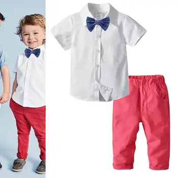 

2020 New Kids Short Sleeved Summer Clothes 18m-6y Baby shirts+pants Set Boy Gentleman style outfits Kids chirldren clothing