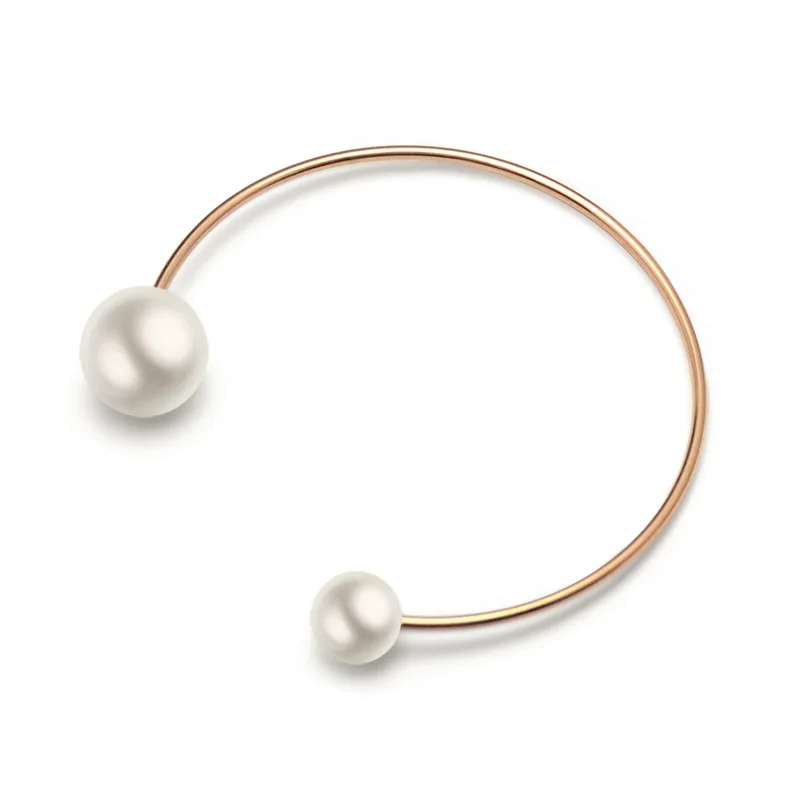 

2019 Korean Stainless Steel Pearl Open Bracelets for Women Fashion Charm Rose Gold Color Luxury Party Jewelry Gift Birthday