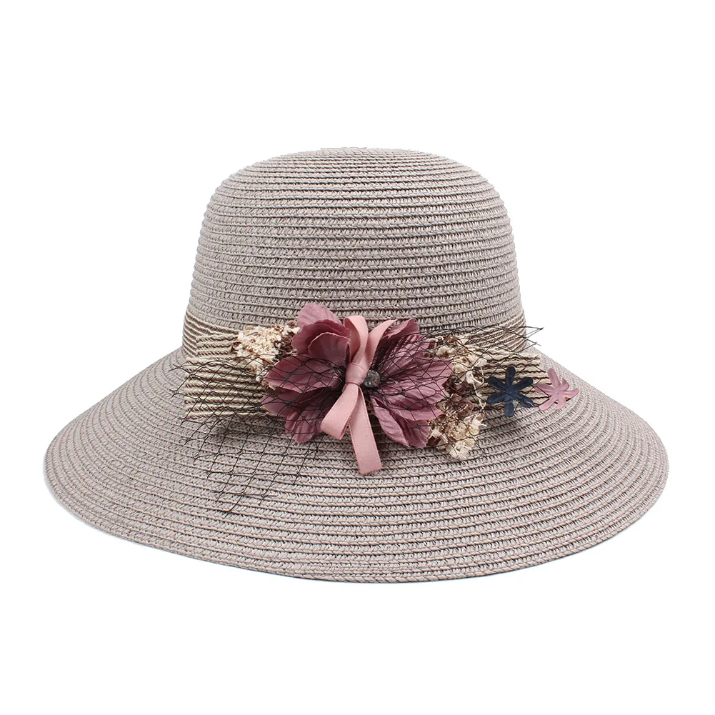 2019 Sun Hats for Women Elegant Summer Straw Hat Bow Flower Adjustable