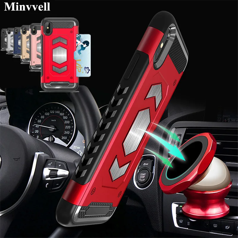 For iPhone X XR 7 8plus Case PC Armor Hybrid Car Magnetic Bracket for XS Max 6 6s 8 Plus Credit Card Holder |