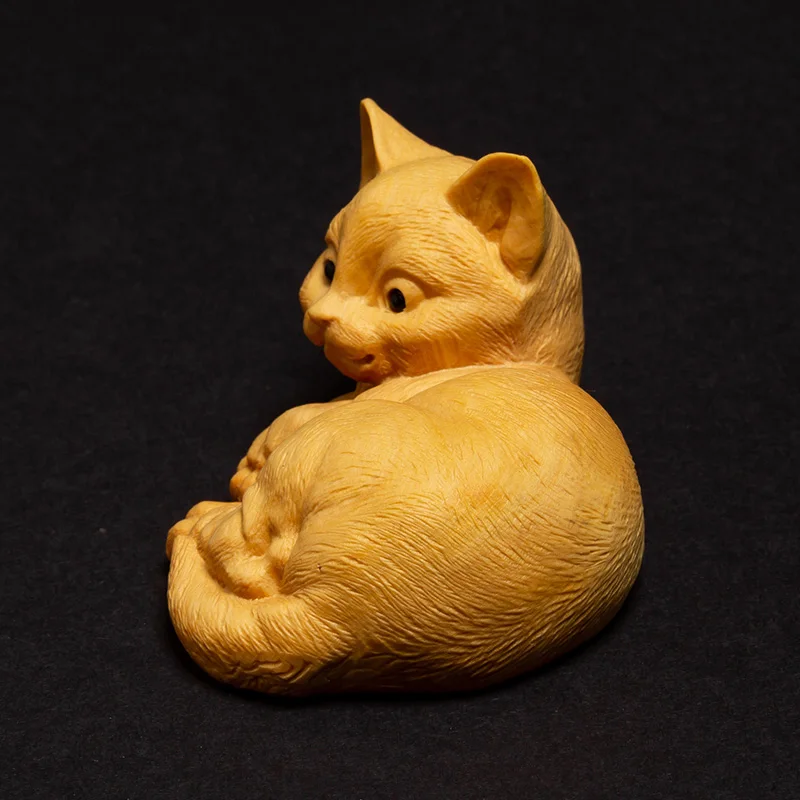 Прекрасная счастливая кошка деревянные кошки игрушки статуи резьба по дереву