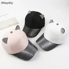 Бейсбольная кепка s, Женская солнцезащитная Кепка Kawaii, Мультяшные кошачьи уши, с блестками, женская кепка s, милые, в Корейском стиле, для девушек, простая, универсальная, модная, шикарная