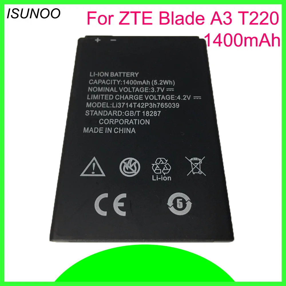 Аккумулятор ISUNOO 3 7 в 1400 мАч LI3714T42P3H765039 для телефона ZTE Blade A3 T220 AF3 T221 A5 AF5 | Мобильные