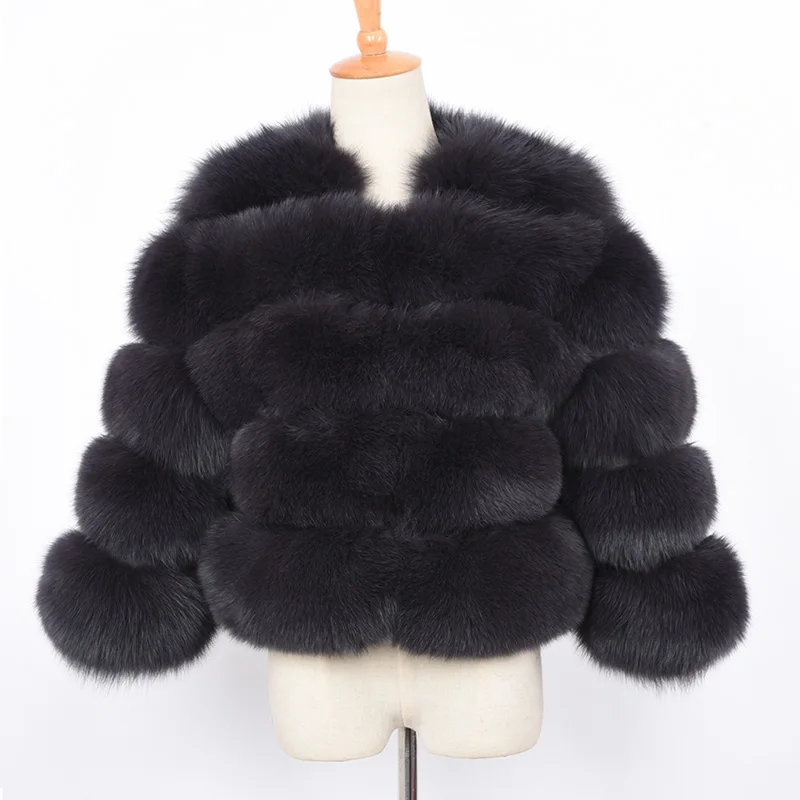 Женская шуба из натурального Лисьего меха, зимние модные меховые куртки, толстая теплая пушистая Высококачественная верхняя одежда, Женский натуральный мех S1796 - Цвет: Dark Grey