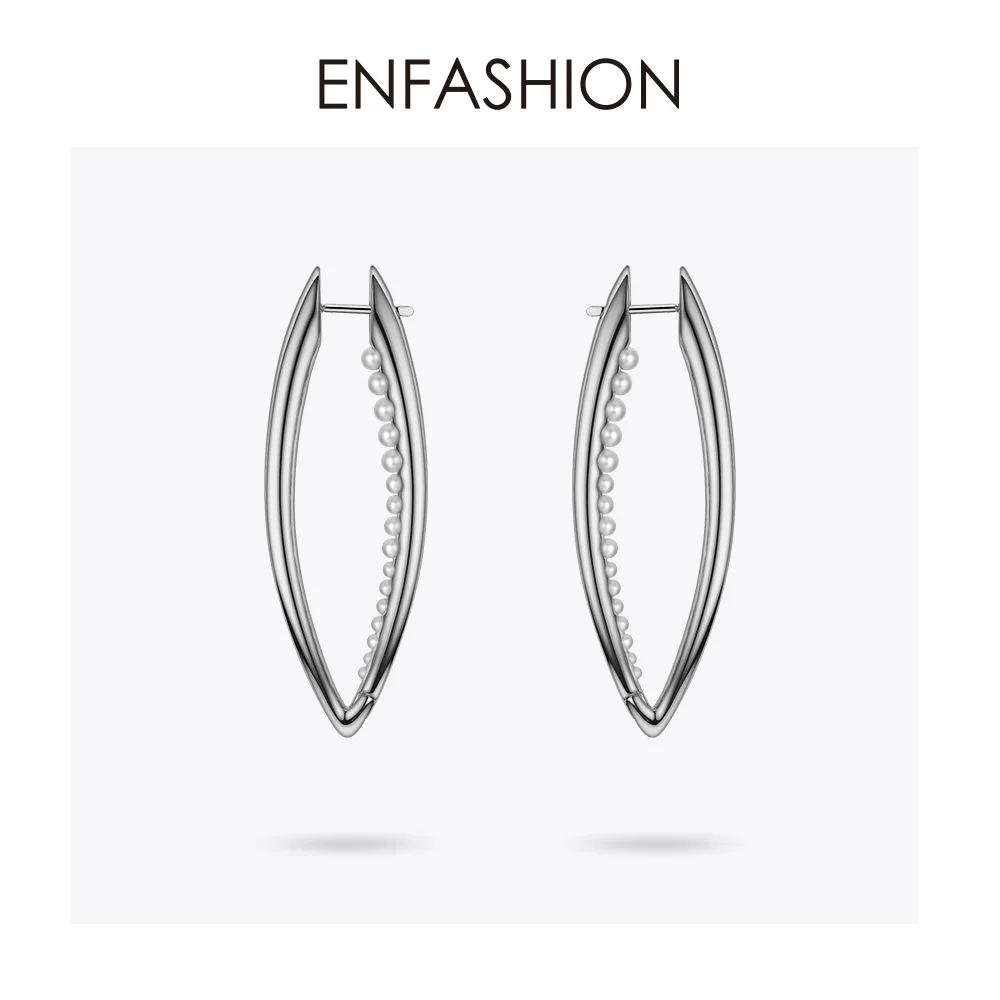 ENFASHION, v-образная форма, жемчужные серьги-гвоздики для женщин, золотой цвет, Милые простые длинные серьги, модные ювелирные изделия для девушек, подарки Oorbellen EC1039 - Окраска металла: Silver color