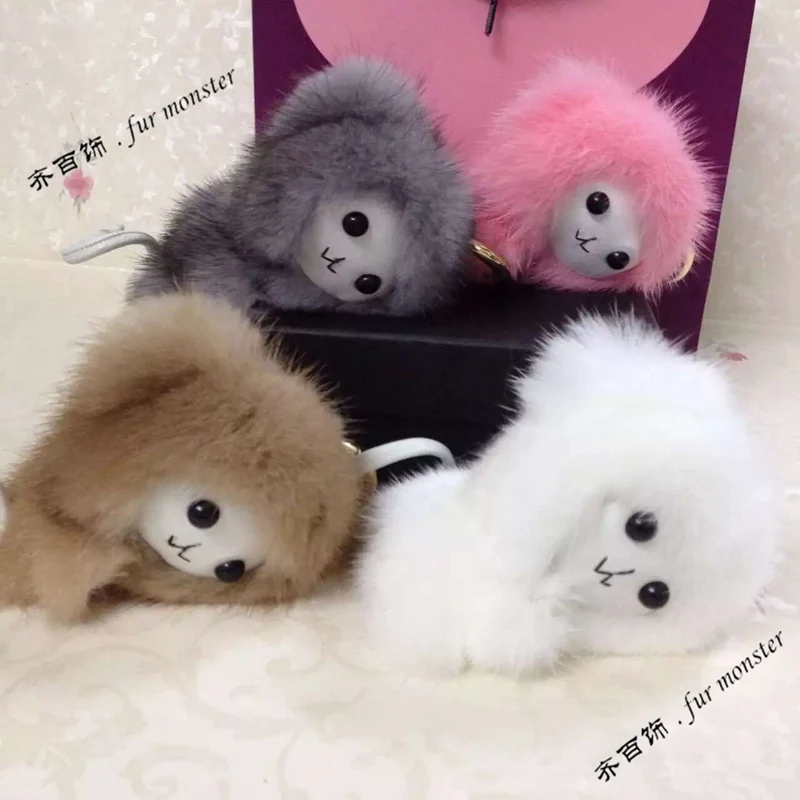 Free shipping fashion mink fur monster Plush toy Super cute Little monkey doll Bag Accessory charm