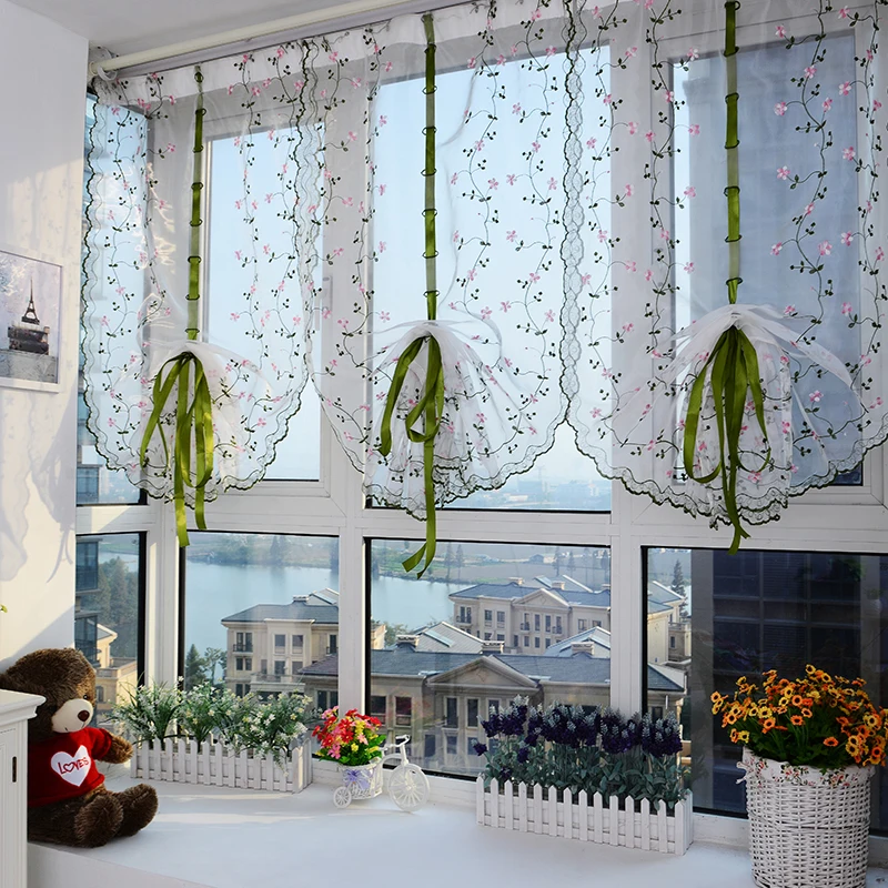 

2015 New floral tulle for windows sheer curtains for living room kitchen shade window embroidered roman curtain fabric drapes
