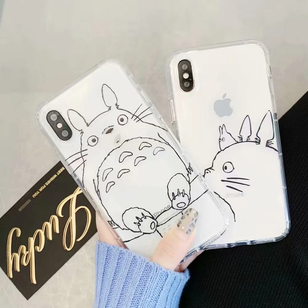 

ORYKSZ Transparent Cartoon Totoro Pattern Phone Case For iPhone 6 6s 7 8 Plus Cases For iPhone X XR XS Max Silicone Cover Fundas