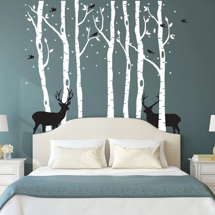 Дерево леса наклейки на стену в виде медведя для детской комнаты мальчиков девочек Детская Спальня украшение дома аксессуары Мода - Цвет: WhiteTree BlackDeer