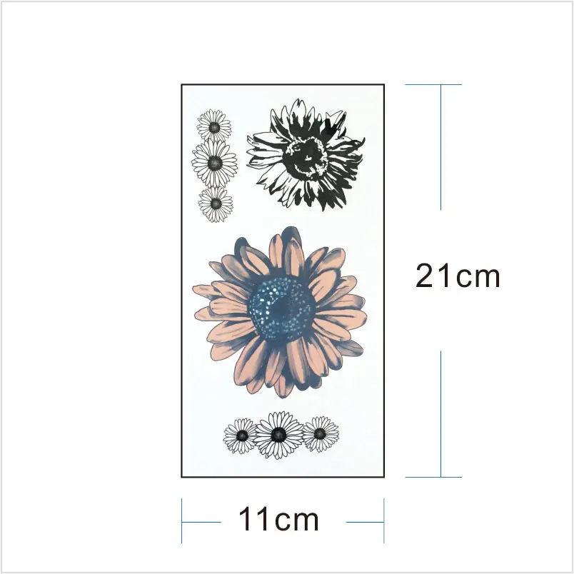 FT02 Подсолнух временная татуировка для тела Маргаритка цветок татуировки используется для татуировки плеча, бедра, запястья