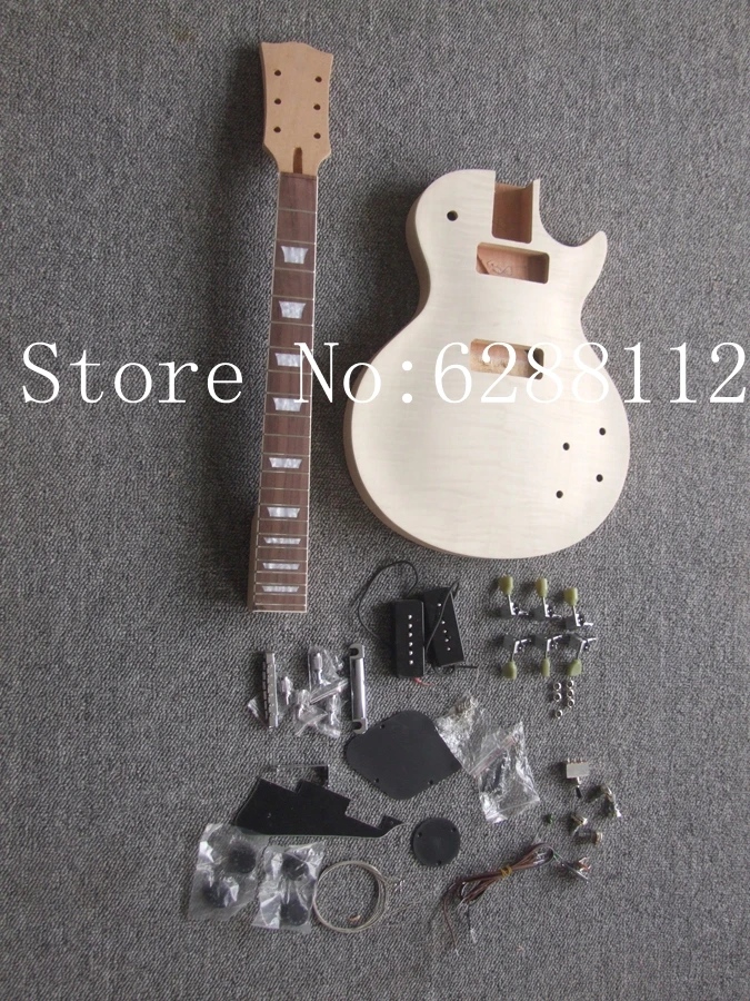 DIY LP Guitars Mahogany Body Unfinished Electric Guitar Kit With Flamed