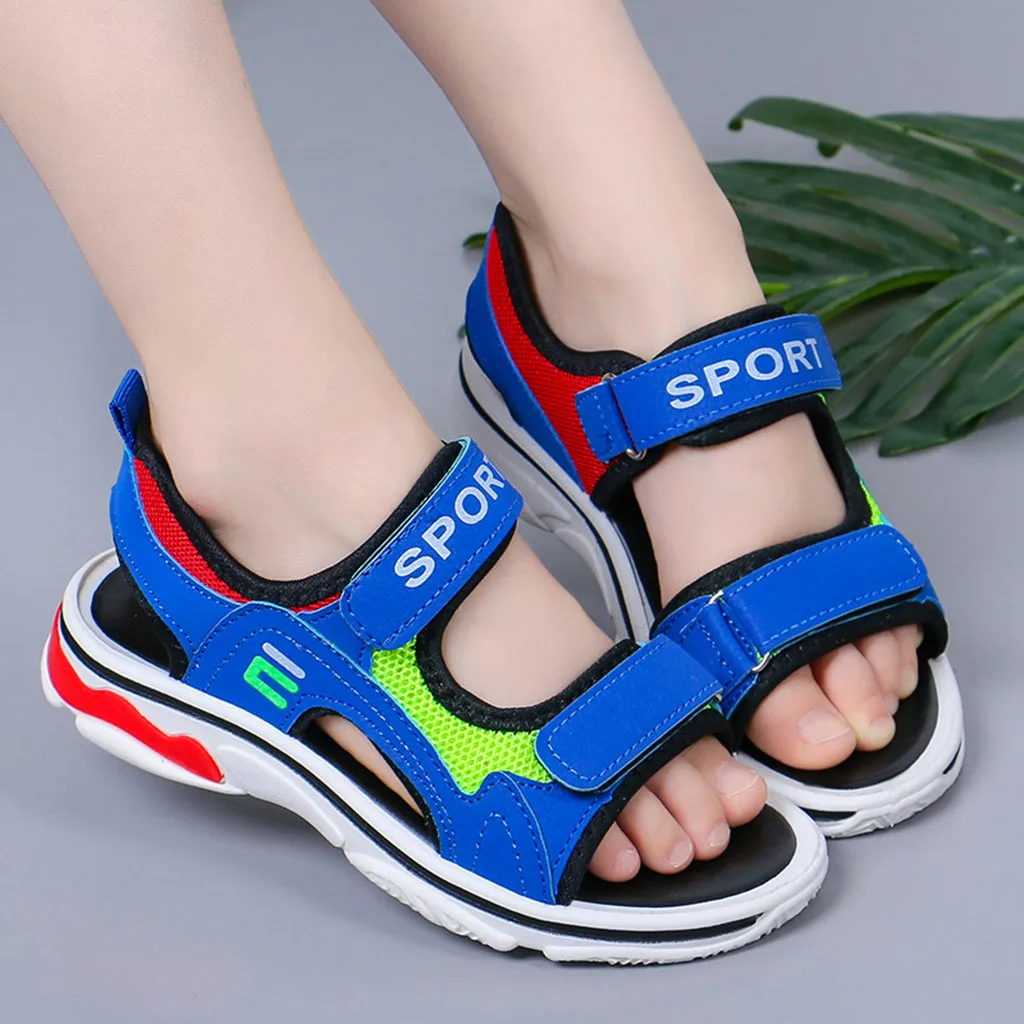 Пляжные сандалии для мальчиков и девочек пляжные сандалии для малышей Детские для маленьких мальчиков Повседневное молния Обувь, сандалии# TX4 - Цвет: Синий