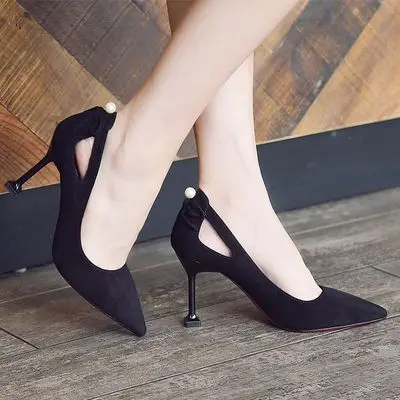 

2019 new high-heeled shoes female pointed stiletto with cat and scoop shoes gentle wind fairy shoes small fresh single shoes wom