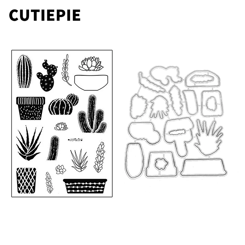 

Combined Cactus Metal Cutting Dies or Transparent Clear Stamp for Scrapbooking DIY Embossing Folder Paper Stencils Decoration